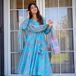 Blue Heavy Digital Printed Kurta, Pant & Dupatta Set