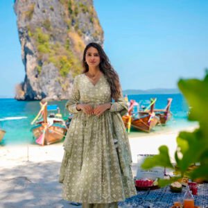 Baby Green Heavy Digital Printed Kurta, Pant & Dupatta Set